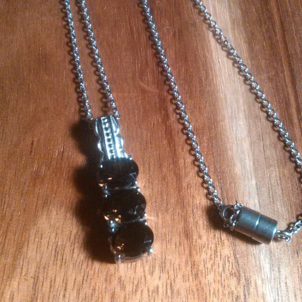 Brazilian Smokey Quartz Three Stone Stainless Steel Pendant Necklace - Picture 5 of 14